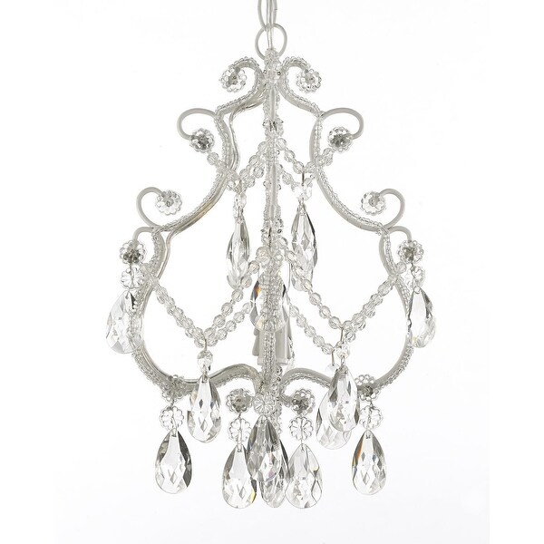 Wrought Iron and Crystal 1 Light Chandelier Pendant White Fixture Lighting Ceiling Lamp Hardwire and Plug In
