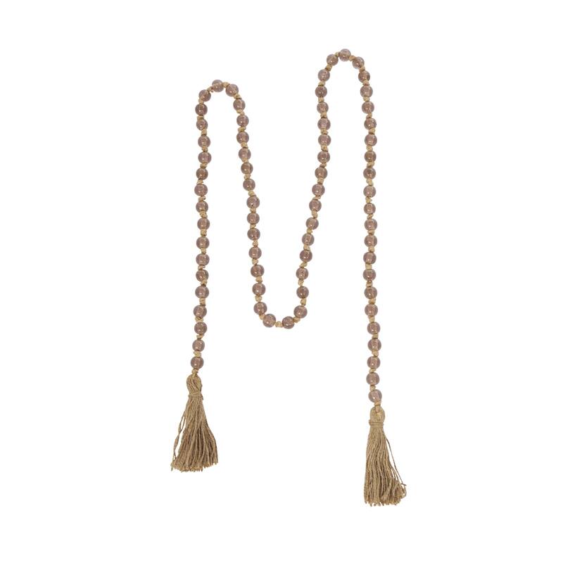 Glass Handmade Round Long Frosted Beaded Garland with Tassel with Knotted Brown Jute - Various Colors - Roche River Decor