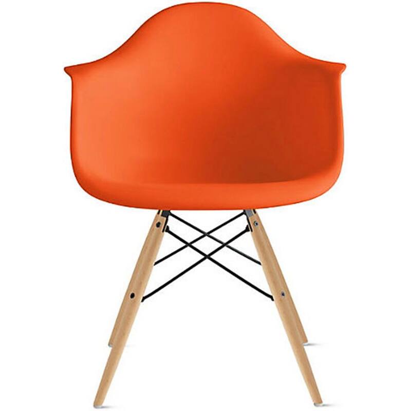 Modern Plastic Dining Chair with Eiffel Dowel Wood Legs – Mid-Century Accent Chair for Kitchen, Dining Room, or Office - Orange
