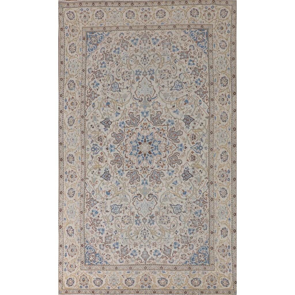 Floral Nain Persian Vintage Area Rug Hand-Knotted Wool Carpet - 6'5"x 10'8"