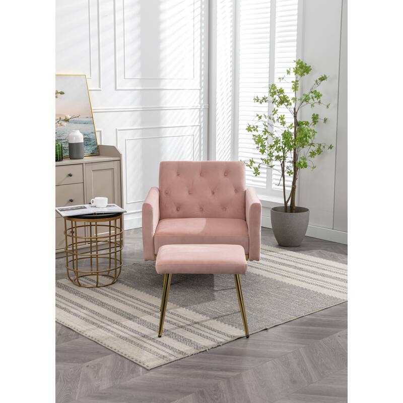 Velvet Accent Chair with Adjustable Armrests and Backrest, Button Tufted Lounge Chair, Single Recliner Armchair with Ottoman