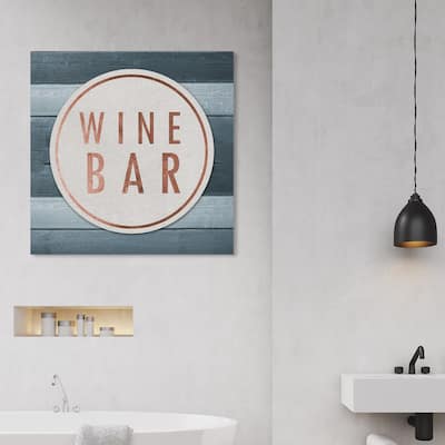 Wynwood Studio 'Vintage Wine Bar Teal' Drinks and Spirits Wall Art Canvas Print Wine - Blue, White