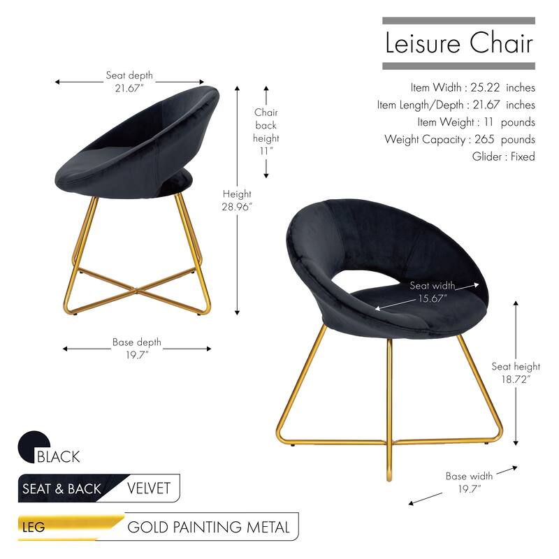 Porthos Home Reine Leisure Accent Chair, Velvet Upholstery, Gold Legs