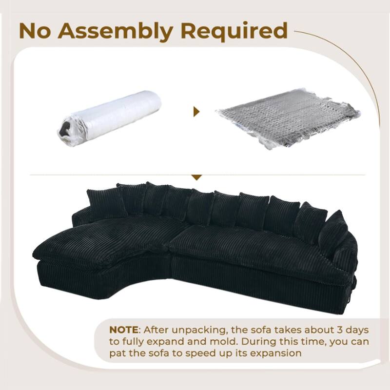 127" Large Corduroy Upholstered L-Shape Modular Sectional Sofa with 10 Pillows, High-Resilience Foam, No Assembly Required聽