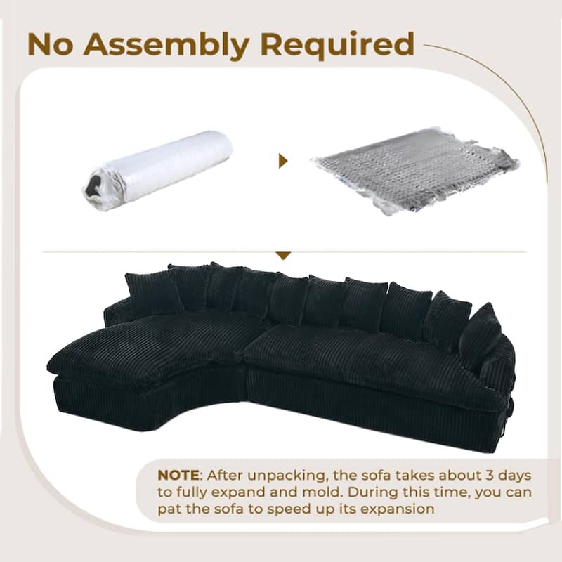 127"Corduroy L-Shaped Sectional Sofa with High-Resilience Foam, 10 Back Cushions, and No Assembly Required