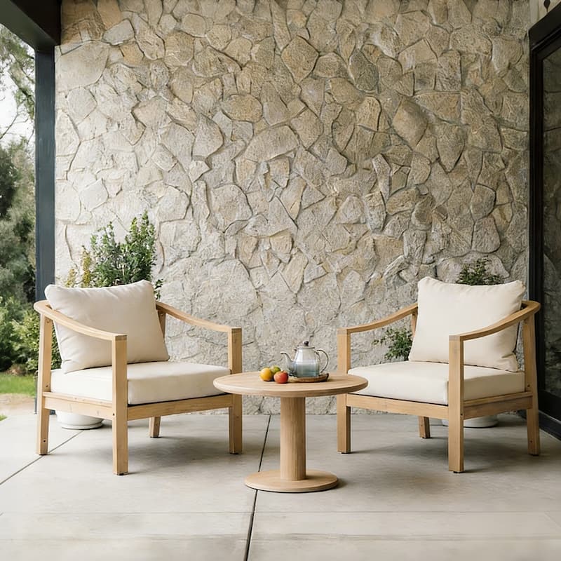 Christopher Knight Home - Modern 26.38" Deep Seat Outdoor Patio Club Chair with Ergonomic Slatted Backrest & Soft Cushion - Set of 2 - Light Teak Finish+Cream Cushion