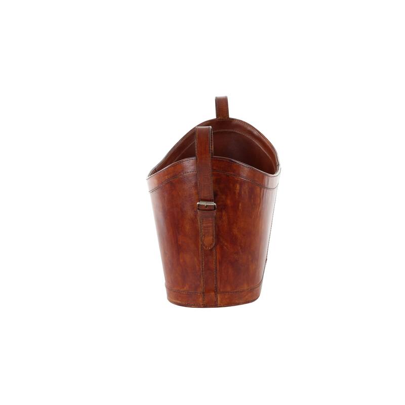 Brown Leather Handmade Box Style Single Slot Magazine Holder with Detail Stitching and Curved Handles