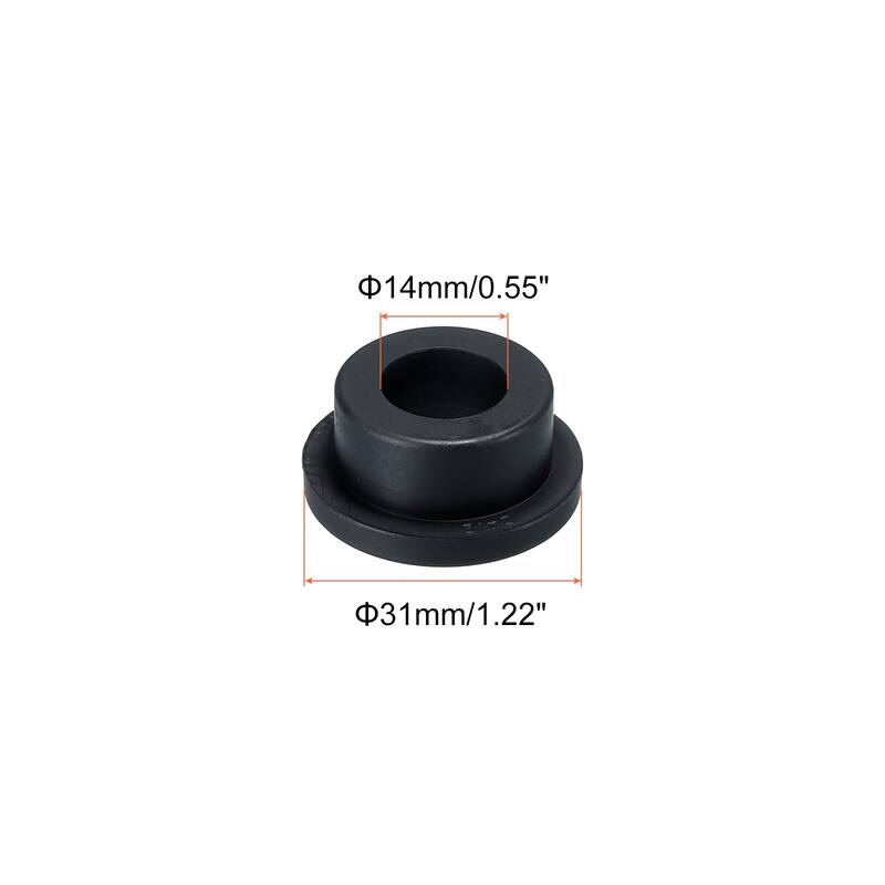 T Shape Rubber Grommet 0.55 Inch OD 0.24 Inch ID Seal for Cable Pack of 6 - Black - 31 x 14mm