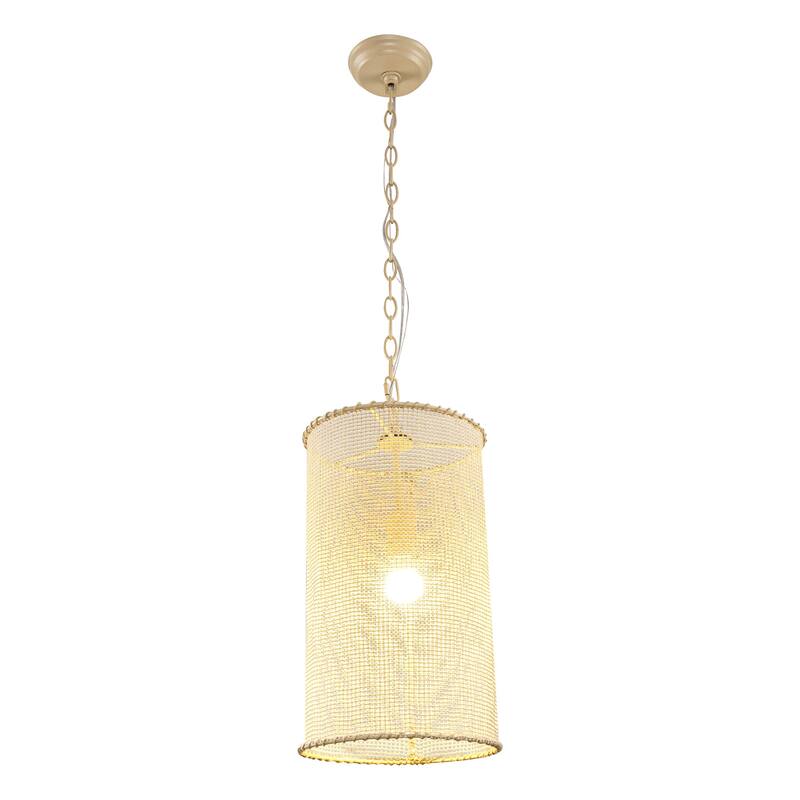 Lusteria 1-Light Farmhouse Beige Woven Hemp Rope Pendant Light