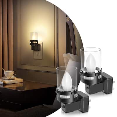 Set of 2 Retro Candle Night Light, C7 LED Filament, 3000K Warm, Dusk to Dawn Light Sensor for Hallway Bedroom Stairway