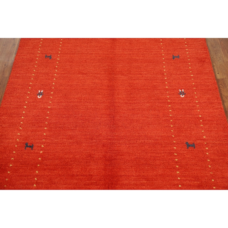 Orange Tribal Gabbeh Rug Hand-Knotted Wool Carpet - 4'0" x 5'10"