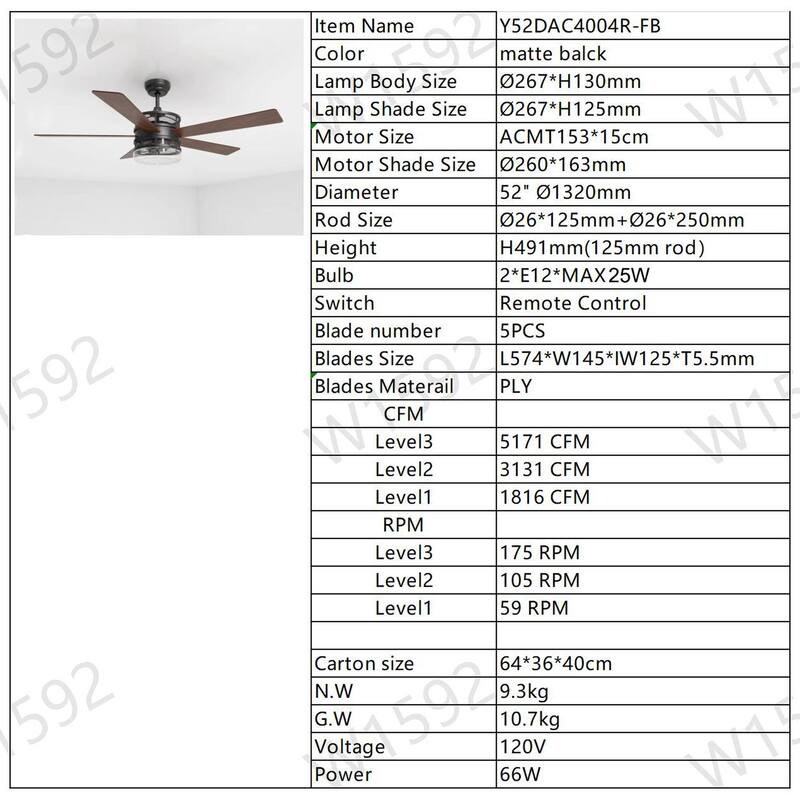 52 in. Smart Indoor Ceiling Fan with Remote Control and Glass Shade(Bulb Not Included)