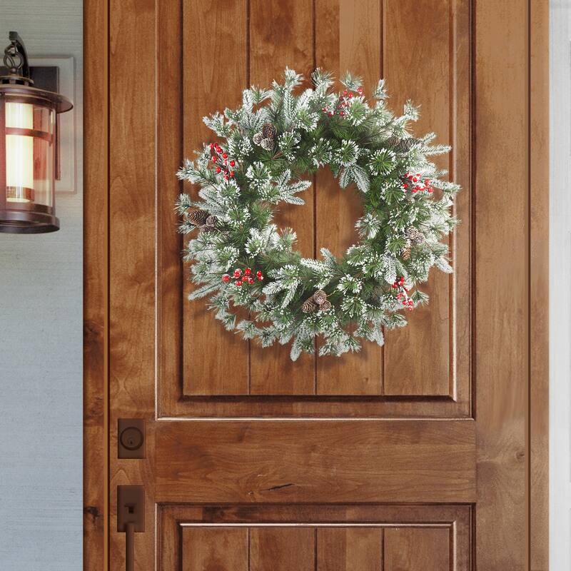 Puleo International 24" Decorated Wreath - Christmas Greenery Decorations