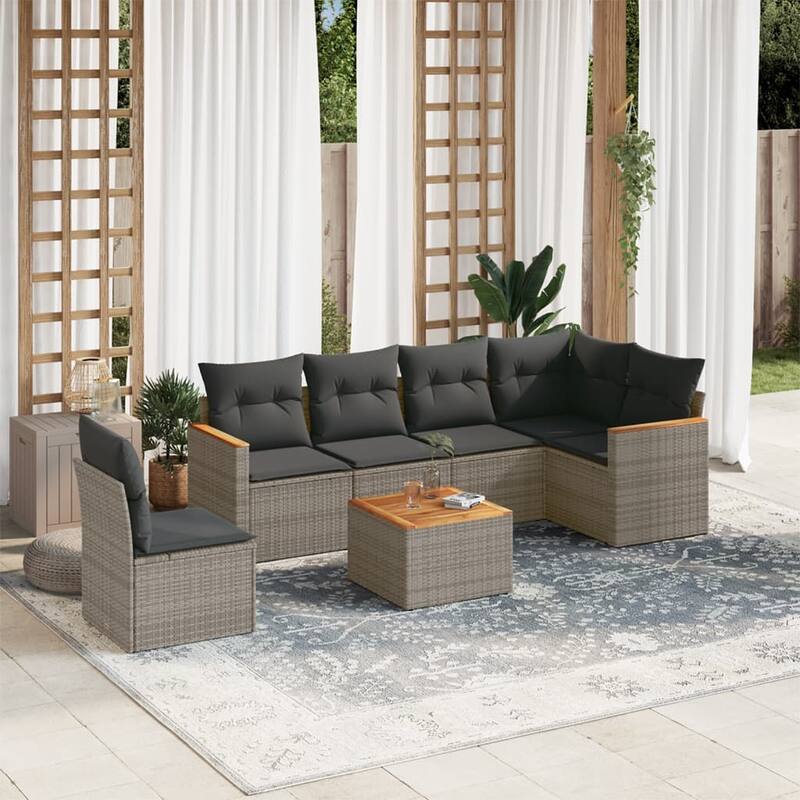 vidaXL Garden Sofa Set Black - 24.4 x 24.4 x 27.2 - Gray 7 Piece Set With table