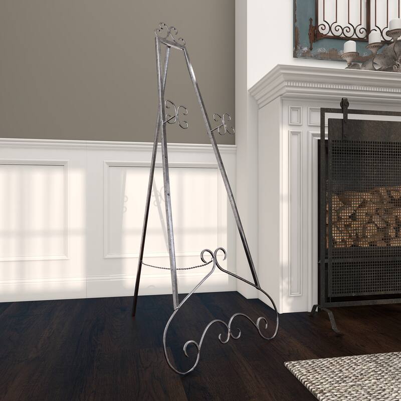 Gray Metal Large Adjustable 3 Tier Scroll Display Easel with Chain Support