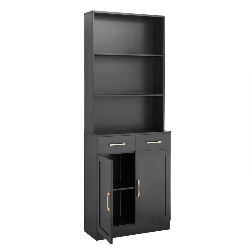 Roomfitters Bathroom Storage Cabinet with Two Doors and Drawers, Adjustable Shelf and 3-Layer Open Storage
