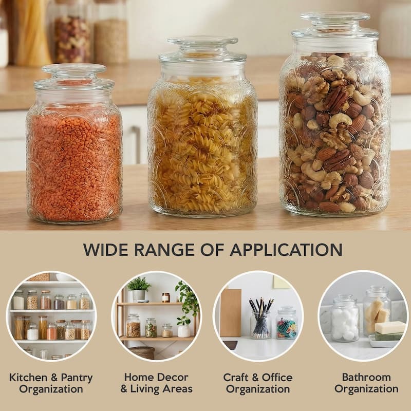 Glass Medallion Textured Canisters (Set of 3)