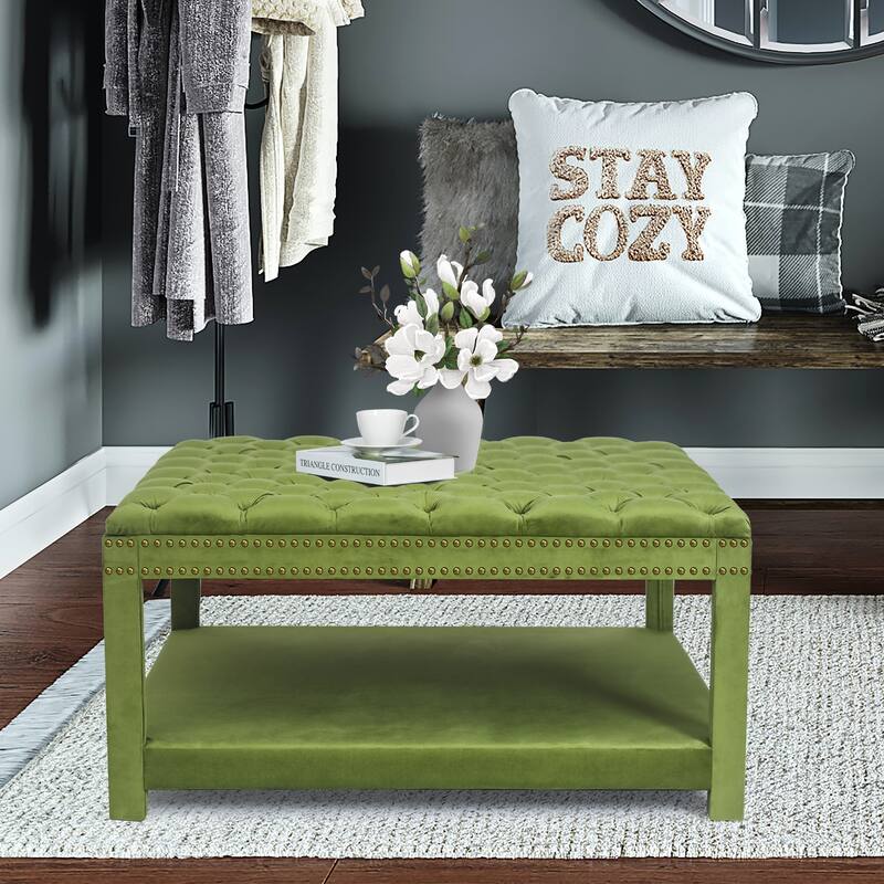 Adeco Large Square Velvet Ottoman Coffee Table Footstool Footrest