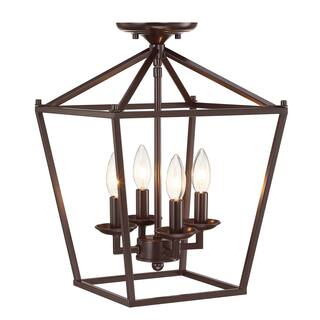 Wispfire 4-Light Indoor Matte Bronze Modern Chandelier Lights with Caged Metal Shade, Semi Flush mount, E12 Lamp holder