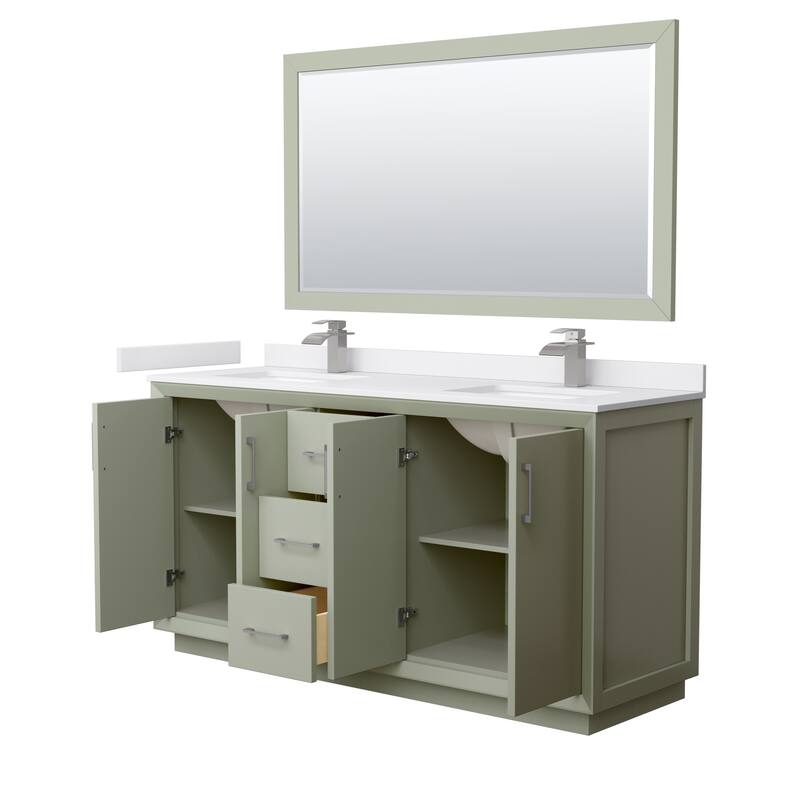 Strada 66-Inch Double Vanity Set, Cultured Marble Top, 58-Inch Mirror