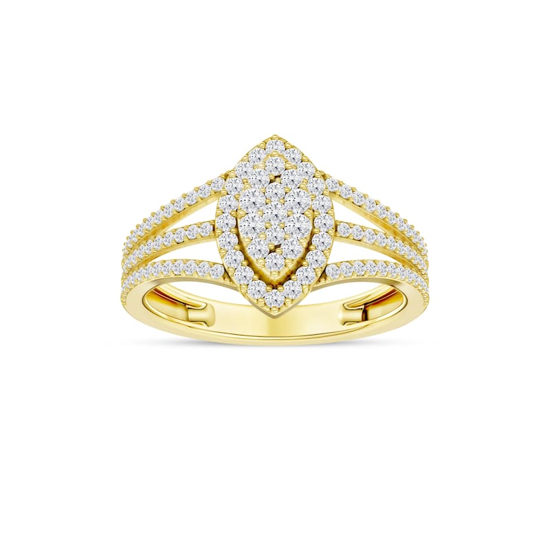 1/2ct TDW Diamond Marquise Framed Cluster Halo Engagement Ring in 10K Yellow Gold for Women
