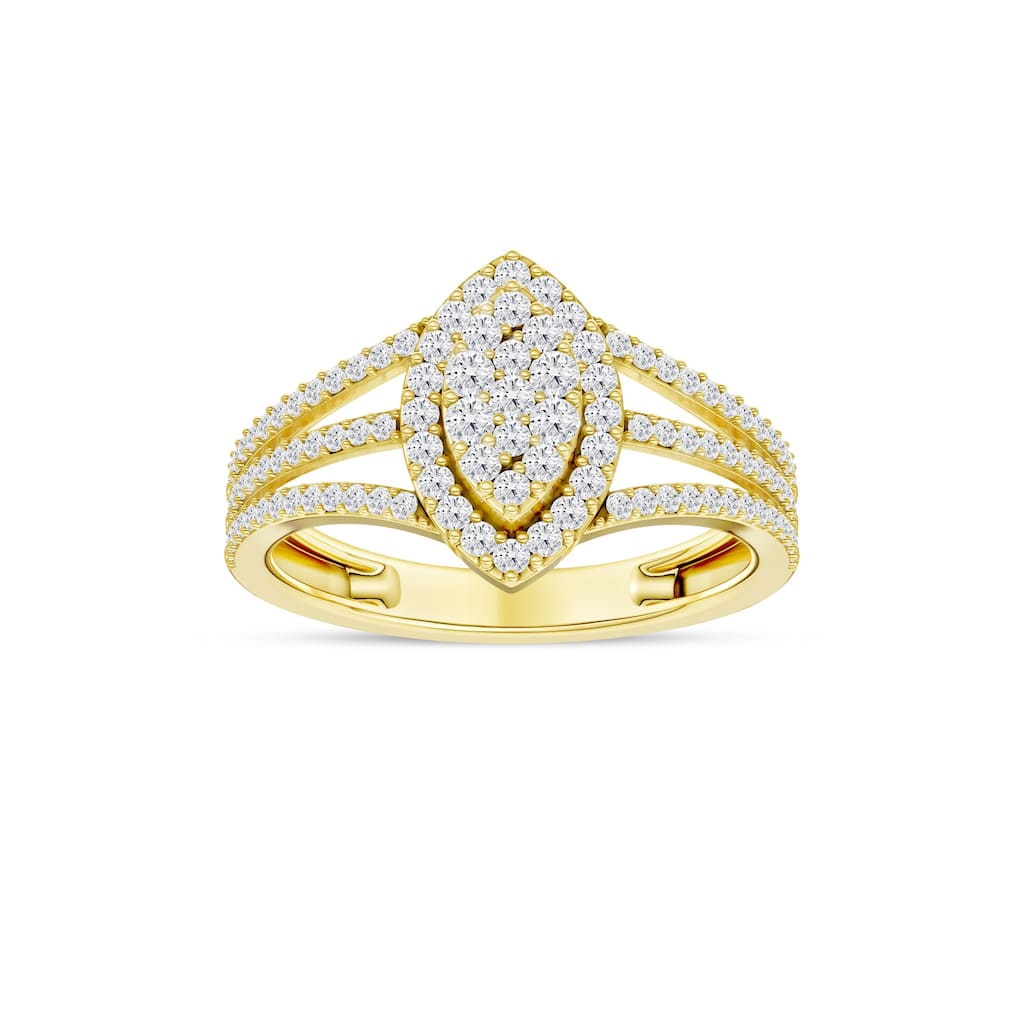 1/2ct TDW Diamond Marquise Framed Cluster Halo Engagement Ring in 10K Yellow Gold for Women