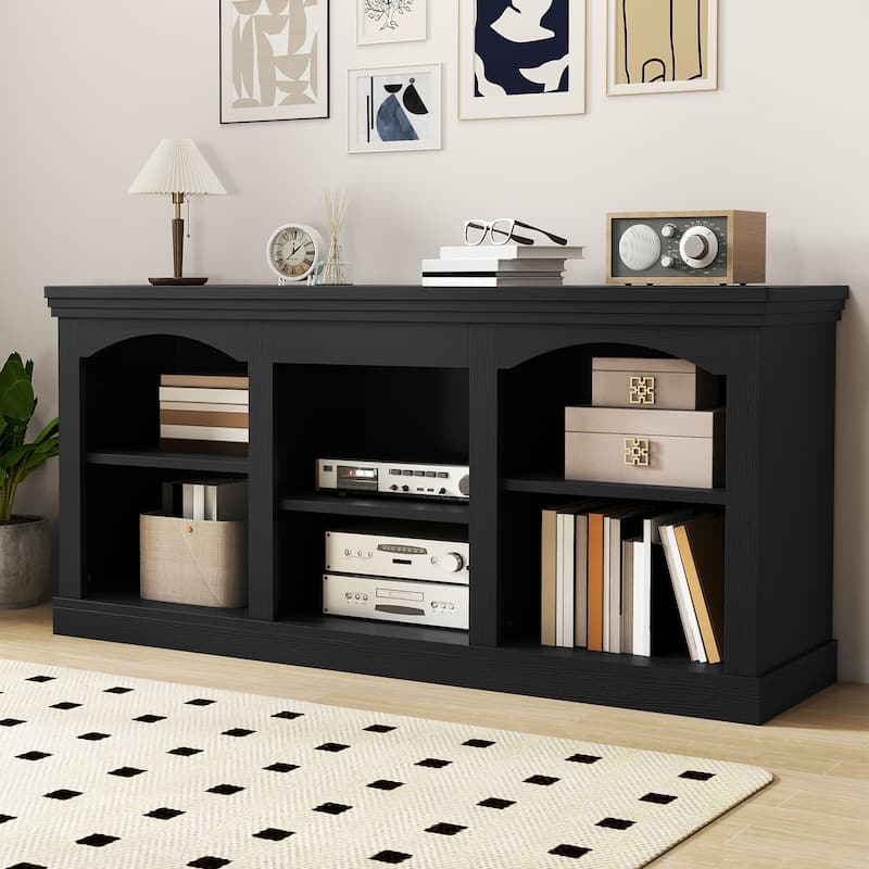 Moasis 70"W Farmhouse TV Stand for 75/80" TV, Entertainment Center - Black - 59"