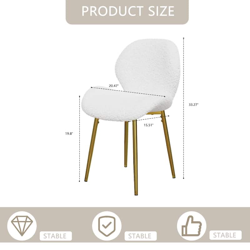 Teddy Dining Chairs Set of 2, Armless Accent Side Chair with Metal Legs and Shell Shaped Backrest for Kitchens