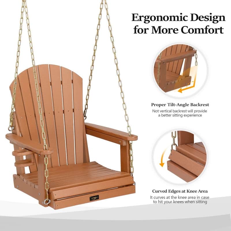1-Person HDPE Porch Swing Outdoor with Rotatable Cup Holder and Adjustable Chains - N/A