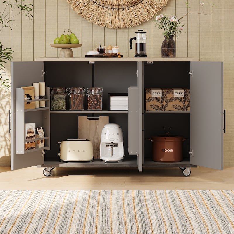 Kyle Geometric Twill Textured Design Kitchen Island with Drop Leaf(51-in x30-in x36-in)