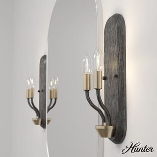 Hunter Merlin 2-Light Wall Sconce - Hallway, Bedroom, Bathroom - Industrial, Candle, Transitional, Contemporary - Damp Rated!