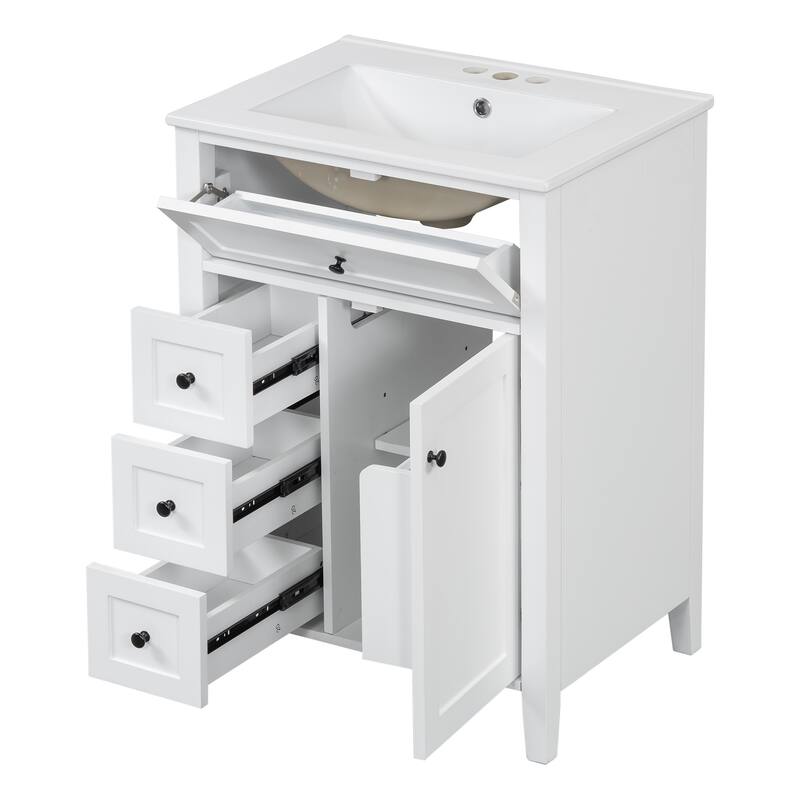 24" Bathroom Vanity With Sink, 3 Drawers & Cabinet With Adjustable Shelves, Modern Design