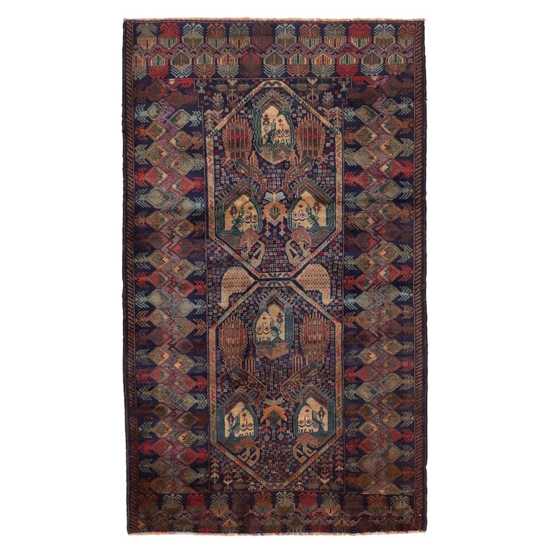 ECARPETGALLERY Hand-knotted Teimani Dark Navy Wool Rug - 3'8 x 6'5
