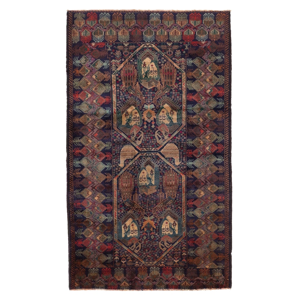 ECARPETGALLERY Hand-knotted Teimani Dark Navy Wool Rug - 3'8 x 6'5