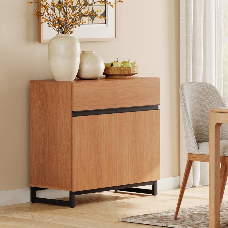WAMPAT Storage Cabinet, Modern Sideboard with Adjustable Shelf and Metal Base - 1PCS - MOCHA