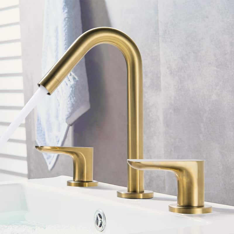Luxury Bathroom Faucet Widespread with 2 Long Handles in Brushed Gold