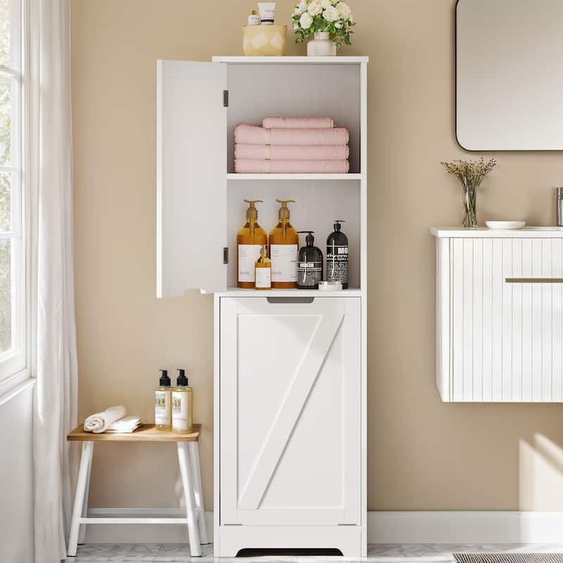 Moasis 53"H Tilt Out Laundry Hamper Bathroom Storage Cabinet with Adjustable Shelves and Basket
