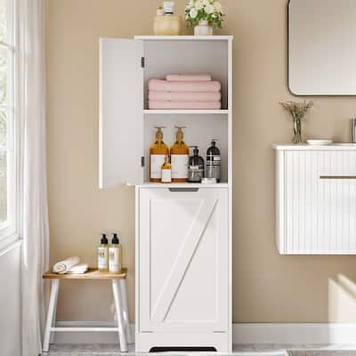 Moasis 53"H Tilt Out Laundry Hamper Bathroom Storage Cabinet with Adjustable Shelves and Basket