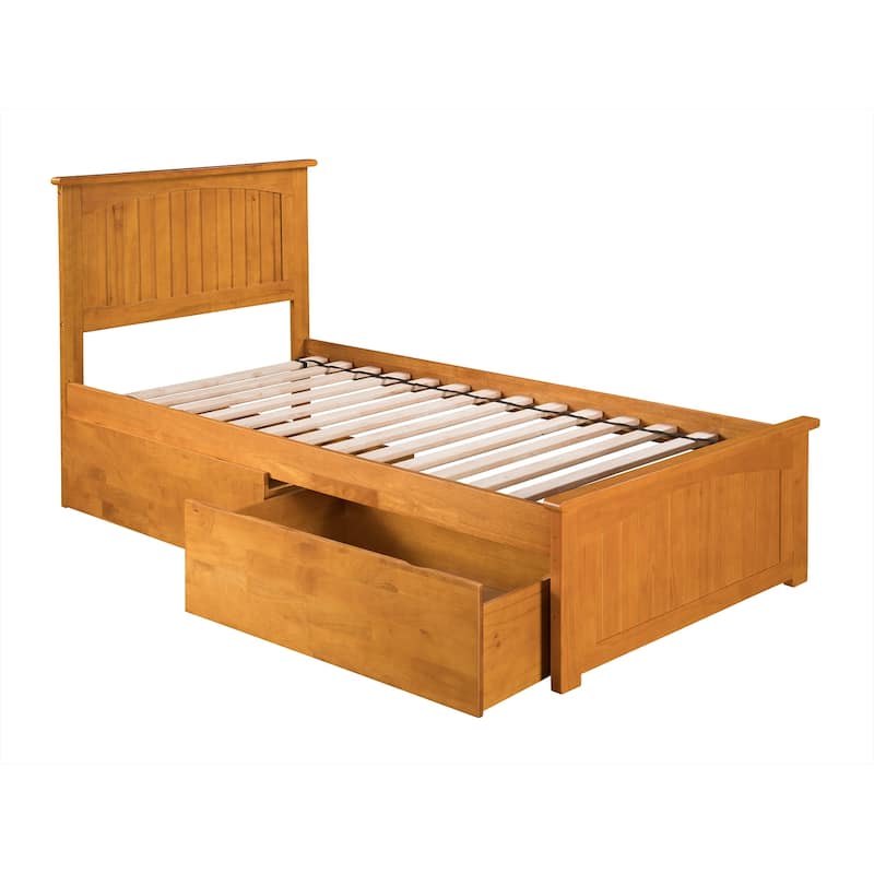 Asian Platform Bed with Drawers - Grey Finish, Modern Style Bed Frame, Underbed Storage, 84 Inch