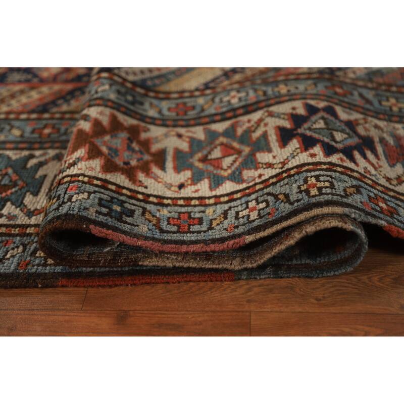 Pre-1900 Antique Vegetable Dye Kazak Area Rug Handmade Wool Carpet - 5'5" x 13'4"