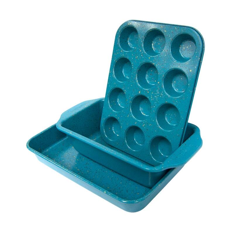 casaWare 3pc Toaster Oven Set (Baking Pan, Loaf Pan,Mini Muffin Pan) - Blue Granite