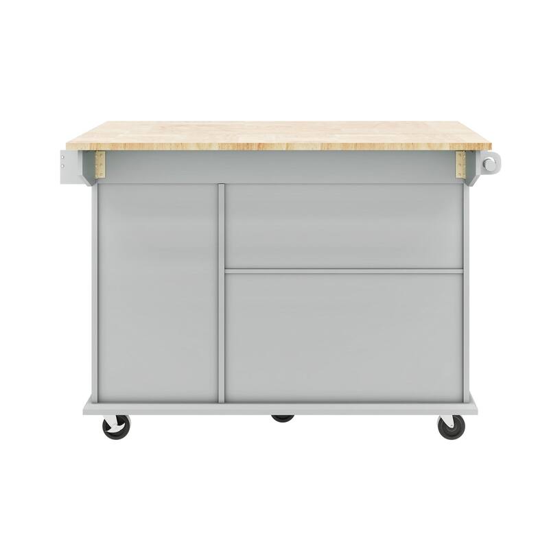 Rubberwood Kitchen Cart with Drop Leaf, Internal Storage Rack, and 2 Drawers