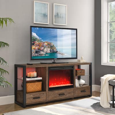 Electric Fireplace TV Stand with LED Lights for TVs up to 70" - 60.00" x 15.75" x 28.00"