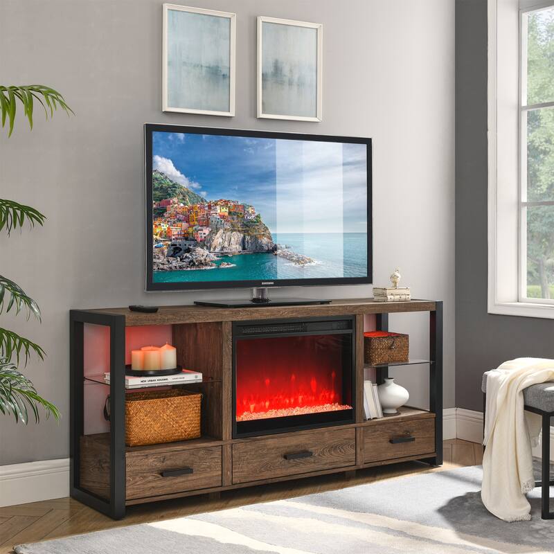 Freestanding or TV Stand Electric Fireplace, Realistic Flames, 9 Brightness Levels, 5000 BTU, Timer Function - N/A