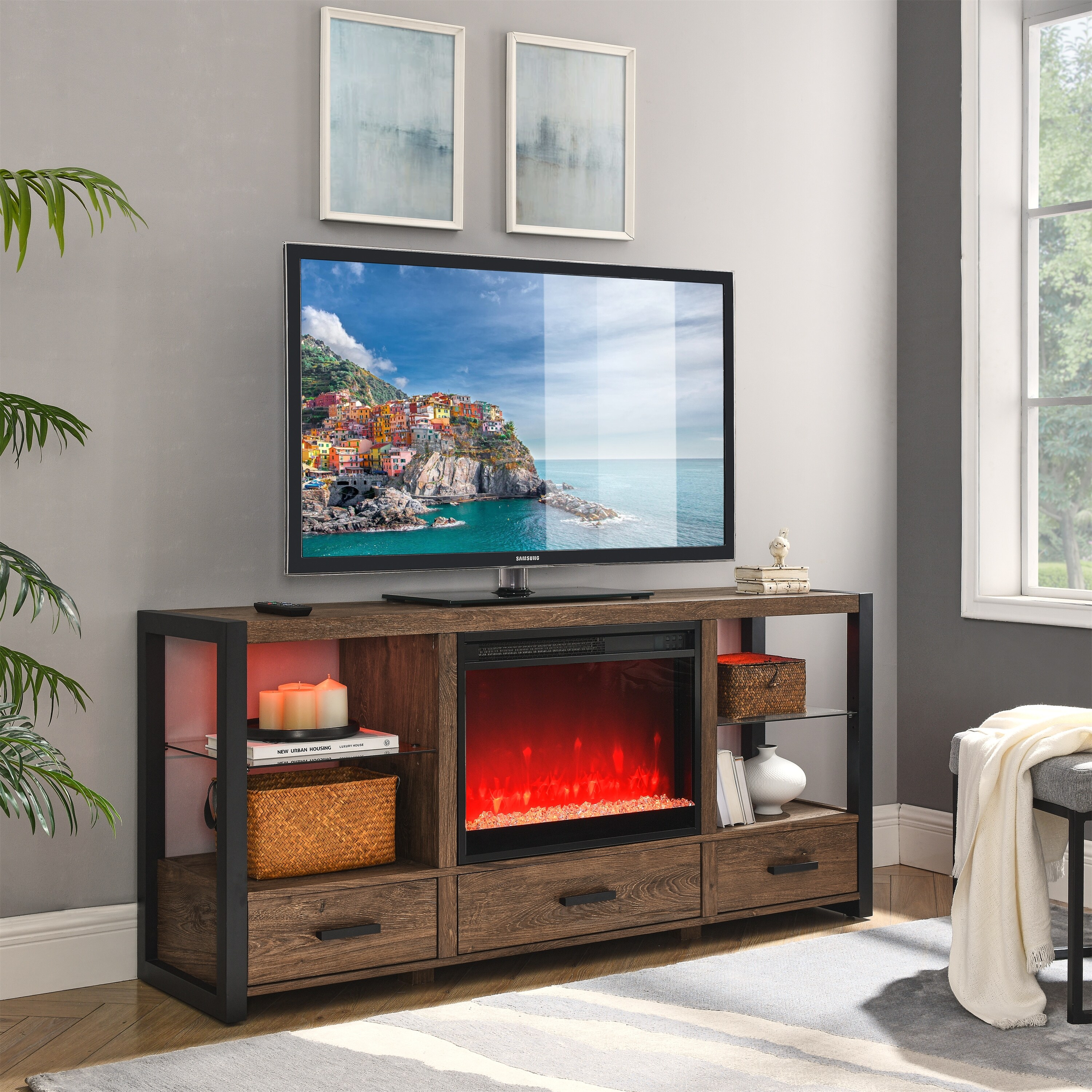 Modern Farmhouse Electric Fireplace TV Stand for 70 Inch TV with Remote Control Bed Bath Beyond 41672790
