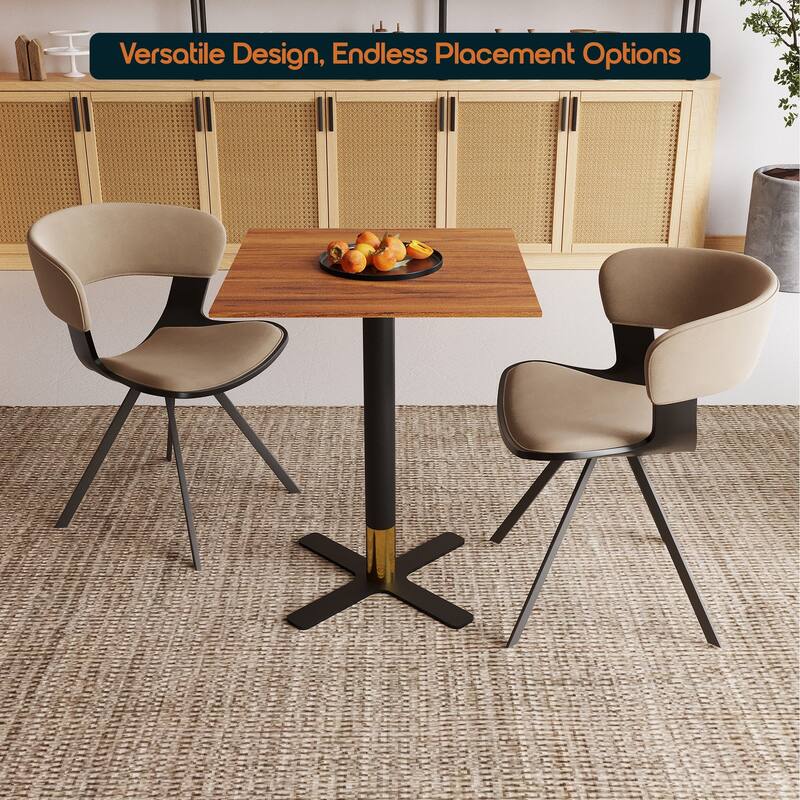 Vail Square Dining Table with 24 in. MDF Tabletop in Black Stainless Steel Cross Legs with Gold Accent Base Kitchen Table
