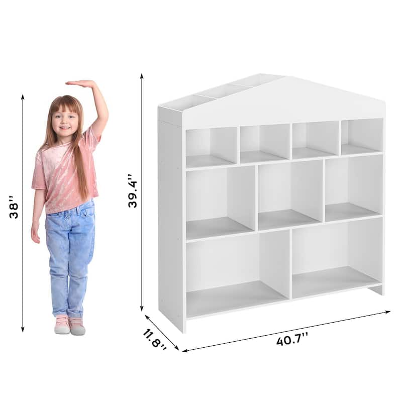 Kids Bookshelf and Toy Storage, 41" Wide 15-Cubby Wooden Bookcase