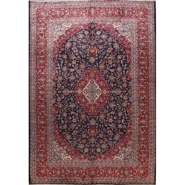 Floral Kashan Persian Area Rug Hand Knotted Navy Blue Large Carpet 9 9 X 12 9 On Sale Overstock 31609301