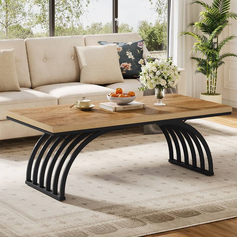 47-Inch Wood Coffee Table, Rustic Rectangular Center Tea Table
