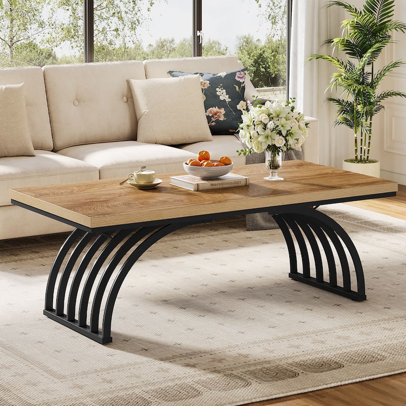 Wood Coffee Table, 47-Inch Rustic Rectangular Center Tea Table
